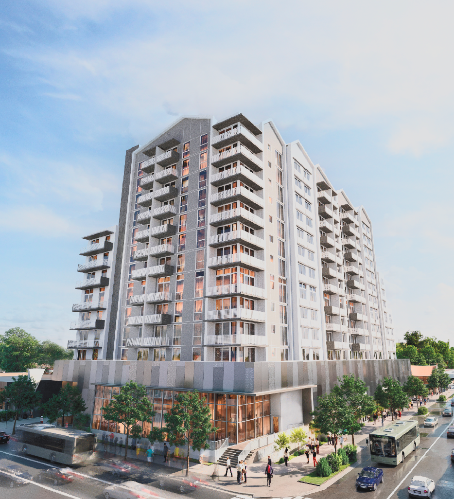 Corner aerial rendering of Allapattah House